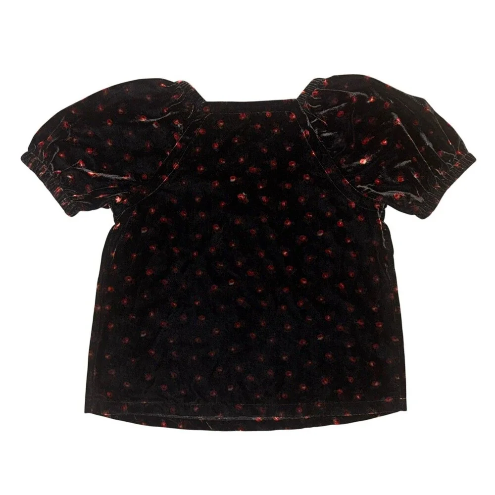 NWT Loft Ann Taylor Black Floral Velvet Puff Sleeve Top Sweetheart Neck Size MP